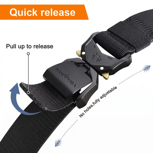 Men's Tactical Belt Quick Release Buckle | No Holes Nylon Belt